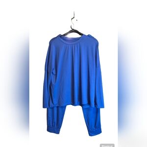 Lounge wear blue set size large royal blue long sleeve gathered waist pants